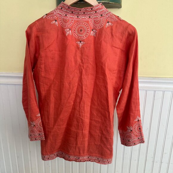 J.Crew Womens Red Embroidered Tunic Top With Hook Closures & Beaded Details - Picture 2 of 7